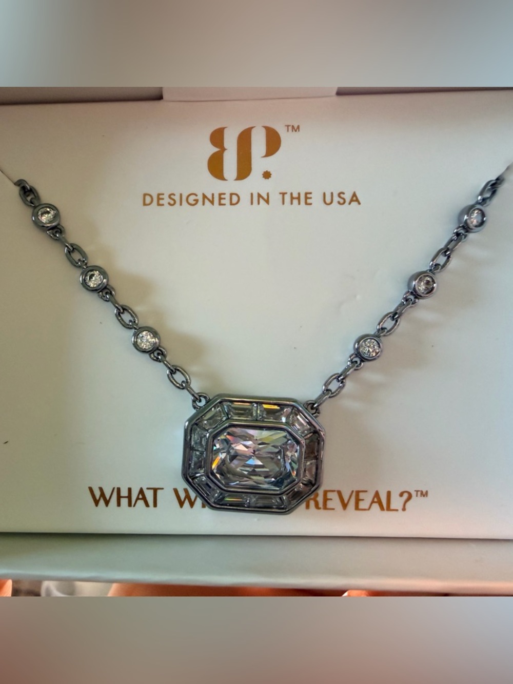 Bomb Party April Birthday Necklace with Clear Crystal Octagon Pendant